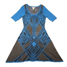 Flying Tomato Sweater Dress S Blue Black Geometric Fit Flare Aztec Boho Anthro