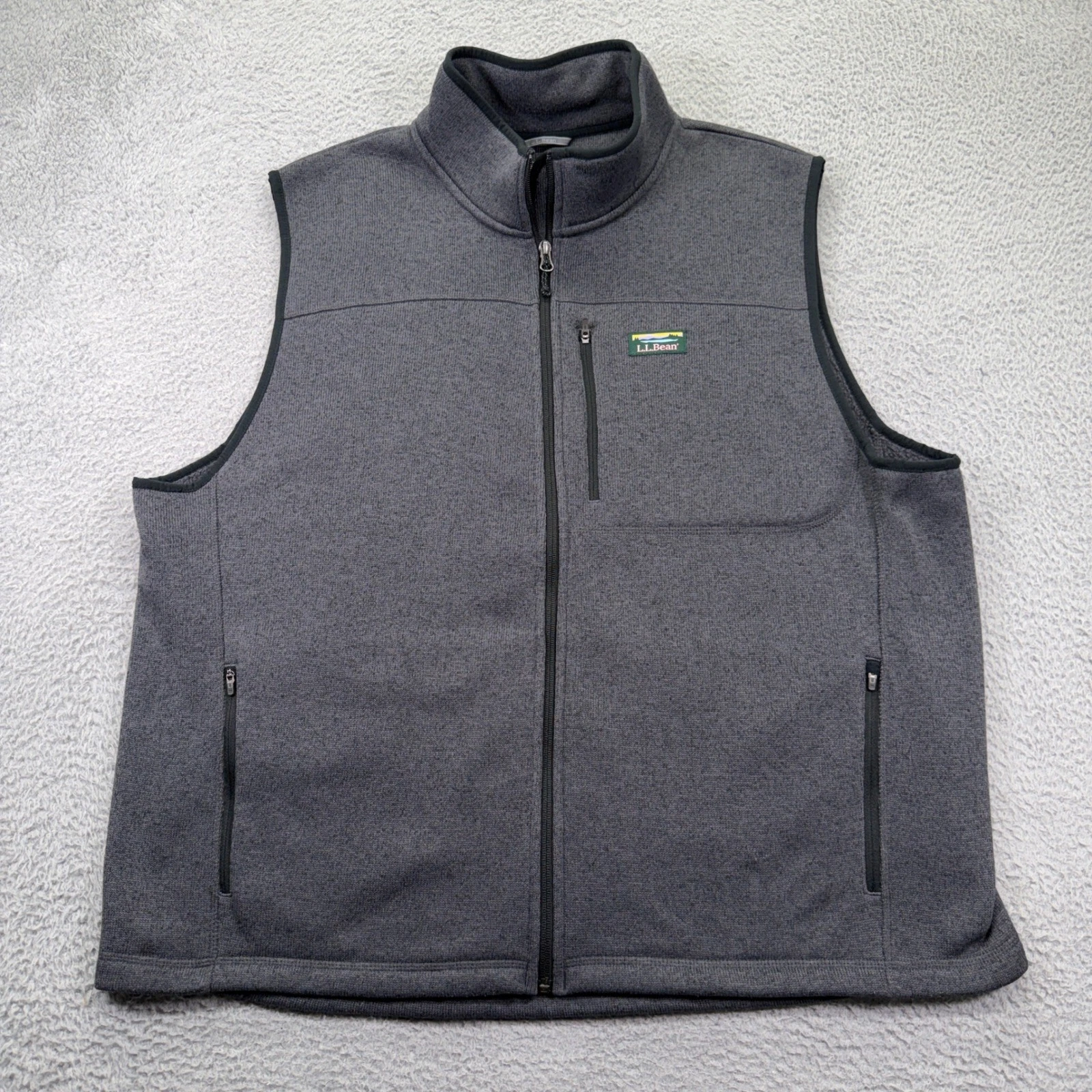 LL Bean Fleece Vest Mens 2XL Tall Dark Gray Full Zip Mock Neck Outdoors Hiking