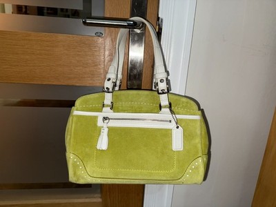 Coach Handtasche limettengrün Wildleder und weißer Lederbesatz