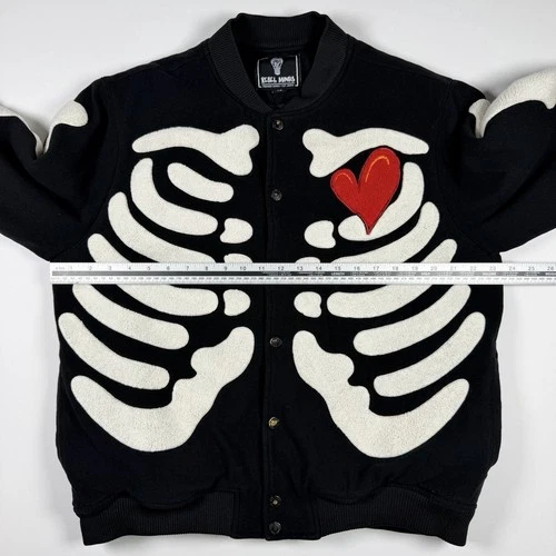 Rebel Minds Don't Kill My Vibe Skeleton Bones Melton Varsity Men Jacket XL image 16