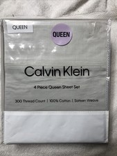 Calvin Klein Queen 60 Egyptian Cotton Blend 4 Piece Sheet Set Grey Premium New