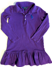 POLO Ralph Lauren Girls Dress Long Sleeve Ruffle Hem Purple - Sz 6