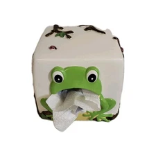 Frog Open Mouth Kleenex Tissue Box Cover Resin Branches Lady Bugs