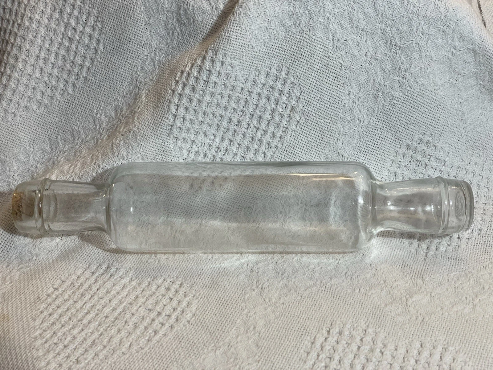 Vintage Glass Rolling Pin Bottle with Cork Stopper – Kitchen Décor Collectible