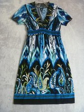 Saint Tropez West Dress Womens Size 8 Blue Black Paisley Knit Knee Length