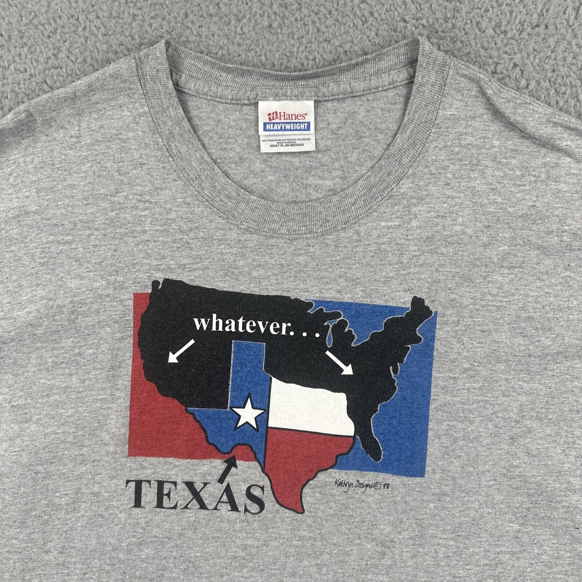 Vintage Hanes Heavyweight 90s Men's XL Gray T Shirt Texas Graphic