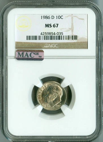 1986 D NGC MS67 MAC PQ Roosevelt Dime, 2nd Highest Registry, Rare, White