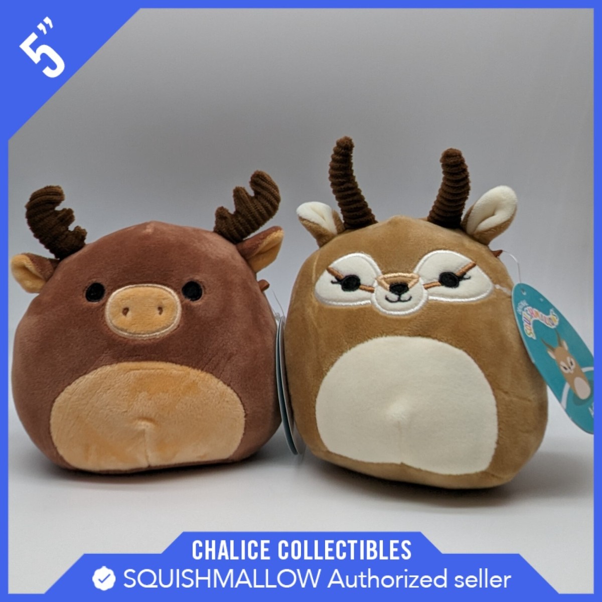 Squishmallows Kellytoy Plush Exotic Adila Antelope & Maurice Moose