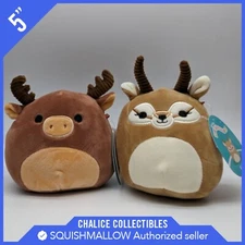 Squishmallows Kellytoy Plush Exotic Adila Antelope & Maurice Moose 5" Set of 2