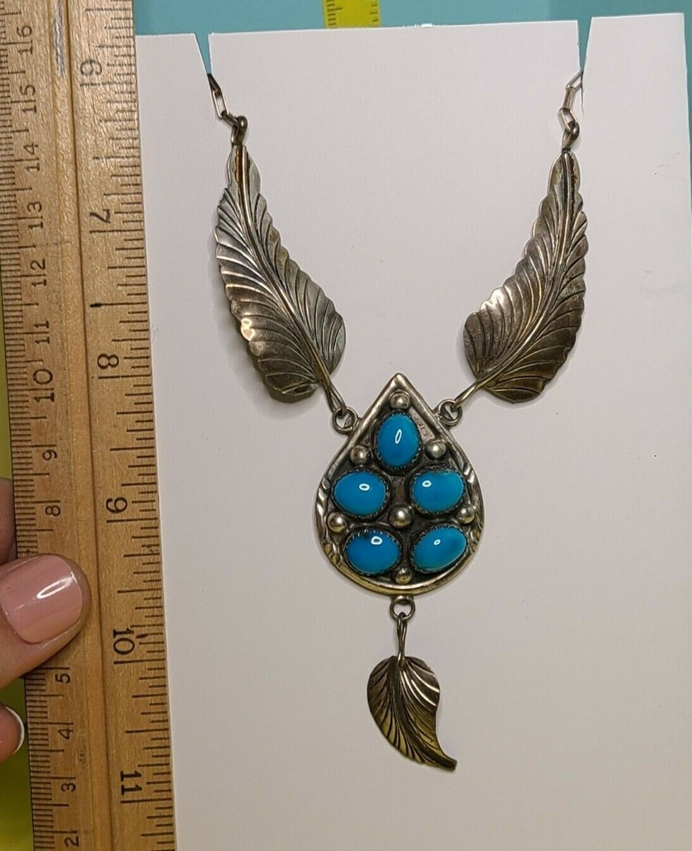 アクセサリー Navajo Indian Jewelry Neckless Number 8 Mine Turquoise & Sterling Silver Necklace and