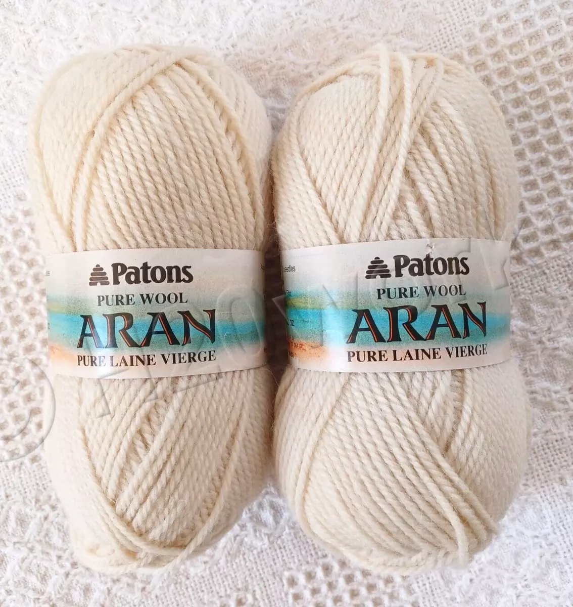 Patons Aran Pure Laine Vierge Yarn, #2999 (Natural), 100% Wool, Lot of 2