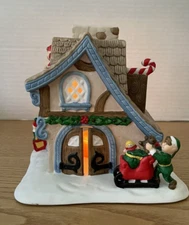 Partylite Christmas Village Candle Tea Light Holder Santas Workshop Elves House