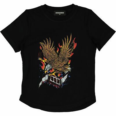 DSQUARED2 schwarz Adler Druck Kurzarm Kinder Unisex Top/T-Shirt-Größe 6 Jahre