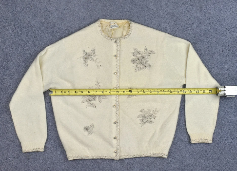 Винтажный Lena девочки микро бисером шерсти атласной подкладки кардиган свитер куртка - Изображение 3 из 4
