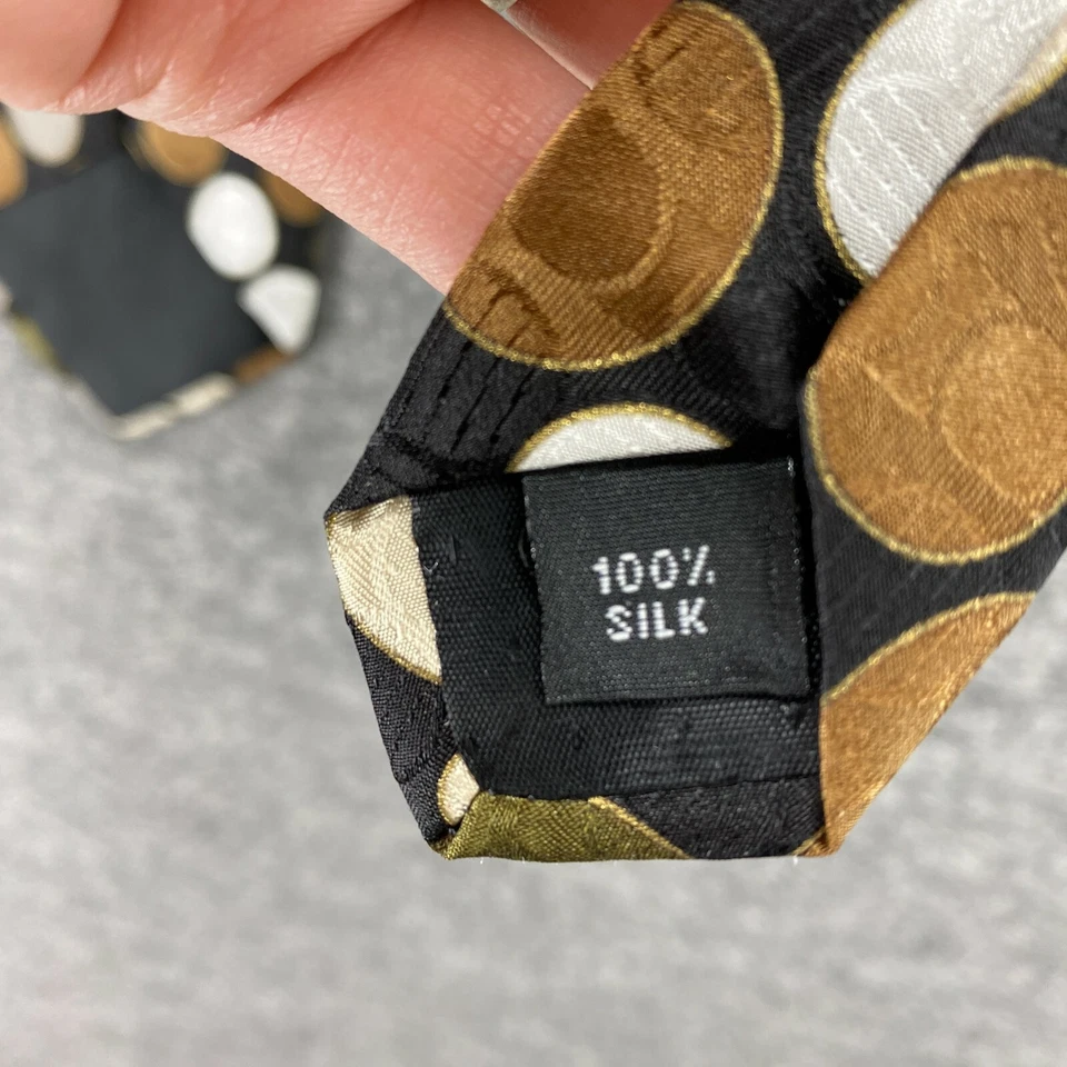 Gravata masculina Bachrach Itália verde amarelo marrom círculo 100% seda  - Imagem 4 de 4