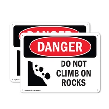 (2 Pack) Do Not Climb On Rocks OSHA Danger Sign Decal Metal Plastic