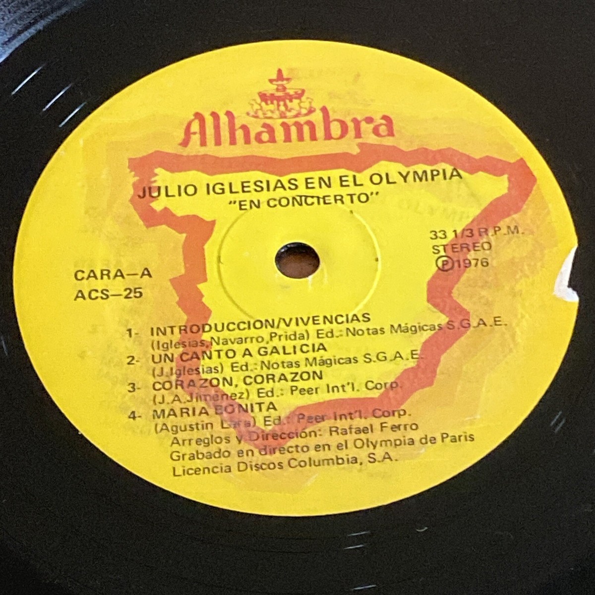 Julio Iglesias En El Olympia En Concierto Vinyl Record Album