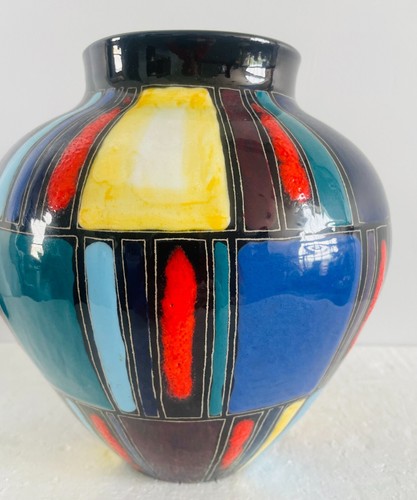 Lu Klopfer Lipp Mering 50er Jahre West German Pottery Mondrian Design Vase 989 / 21 L - Bild 4 von 9