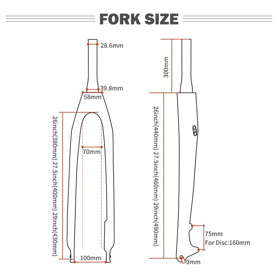 Bicicleta Montaña Fibra de Carbono Horquilla Rígida Bicicleta MTB Freno de Disco Horquilla Dura Cónica Foto 2 de 4