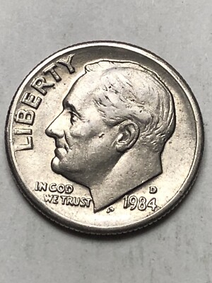 1984 D Off Centered Roosevelt Dime Nice Broadstrike Error Lot V138