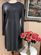 St John Evening Gray Sequins Knit Long Sleeve Dress Size 10