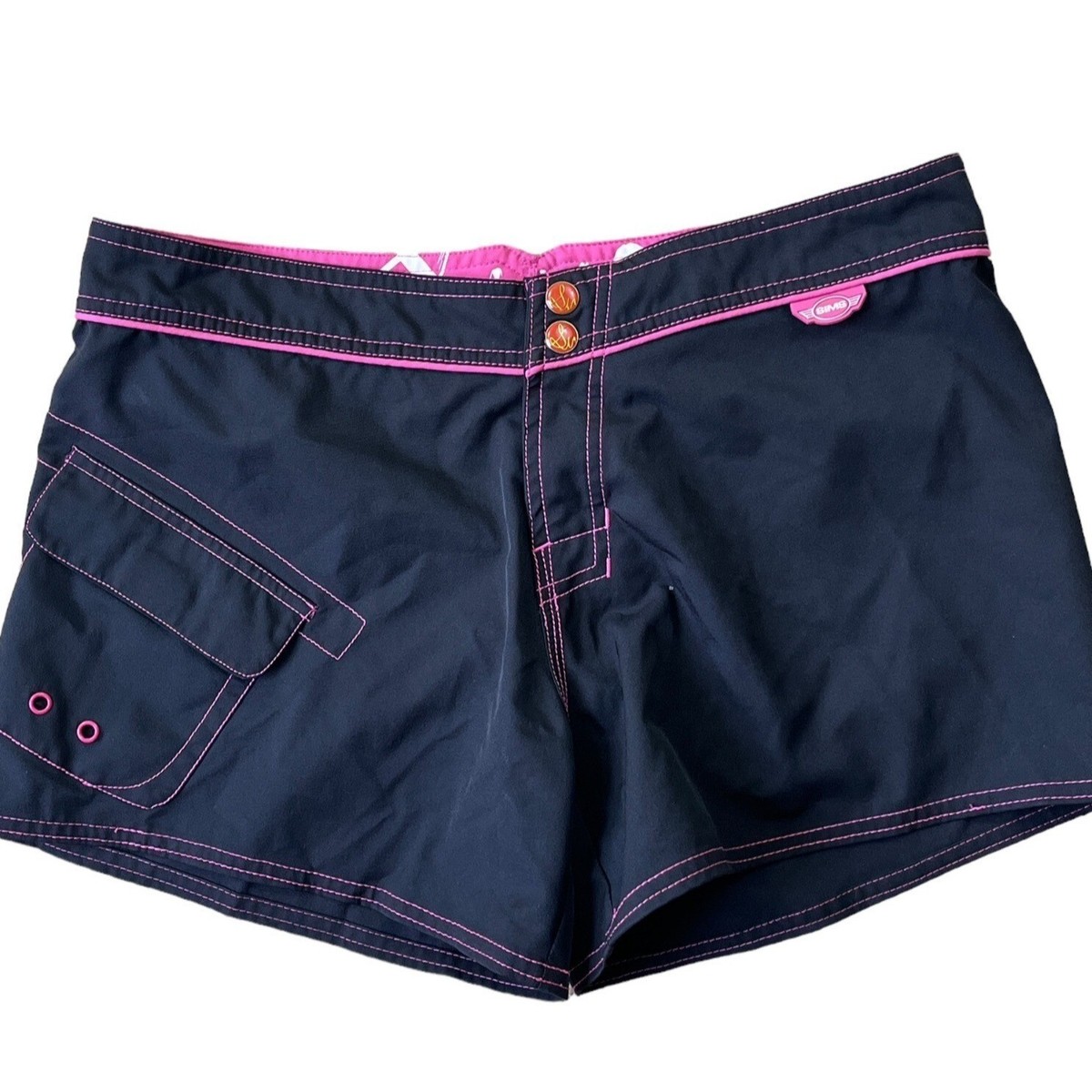 Cyber Y2K Sims Board Shorts Womens 7 Black Pink Solid Beach Surf