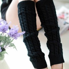 Women Leg Warmers Crochet Knit Ribbed Knee High Solid Winter Boot Wool Sock Long