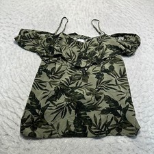 Old Navy Top Womens Size Small Flutter Sleeve Green Leaf Print