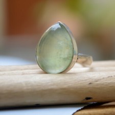 Geniune Pear Green Prehnite Gemstone 925 Sterling Silver Wedding Gift Ring
