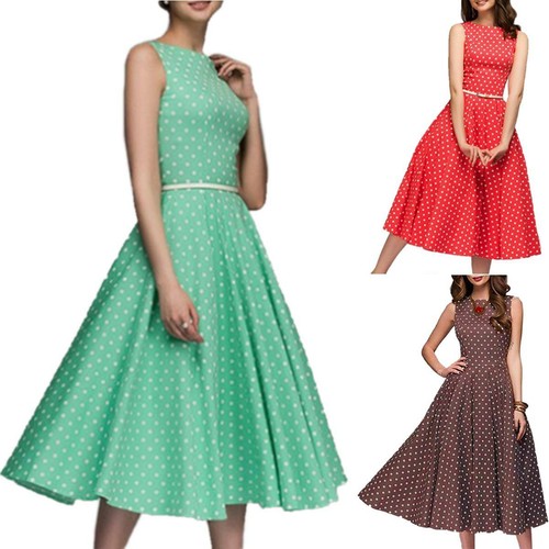 Mujeres 50s 60s Vestido Estampado Rockabilly Noche Fiesta Patinador Columpio Vestido Midi Nuevo