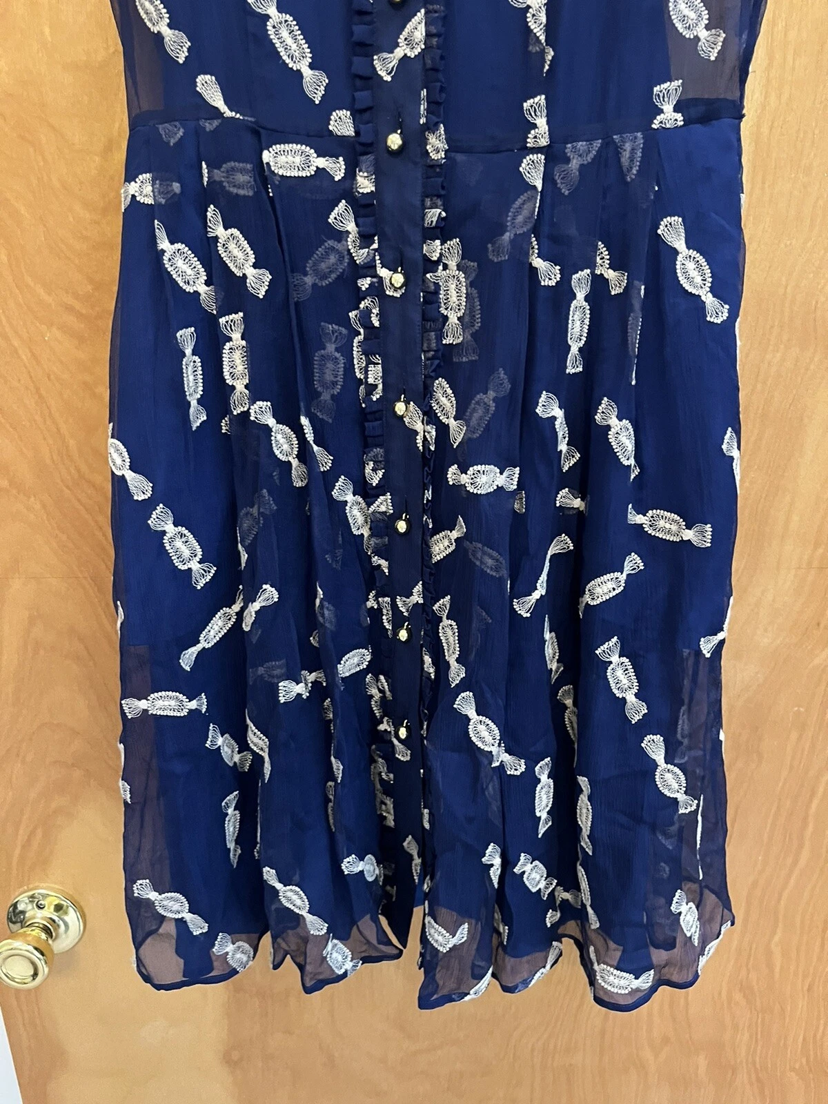 Abito caramelle KATE SPADE blu ricamato bottoni oro volant 6 us intime ottimeioni cond