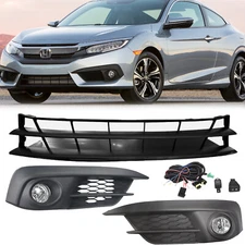 For 2016-2018 Honda Civic Sedan Bumper Lower Grille & Fog Light & Bezel Kit 5PCS