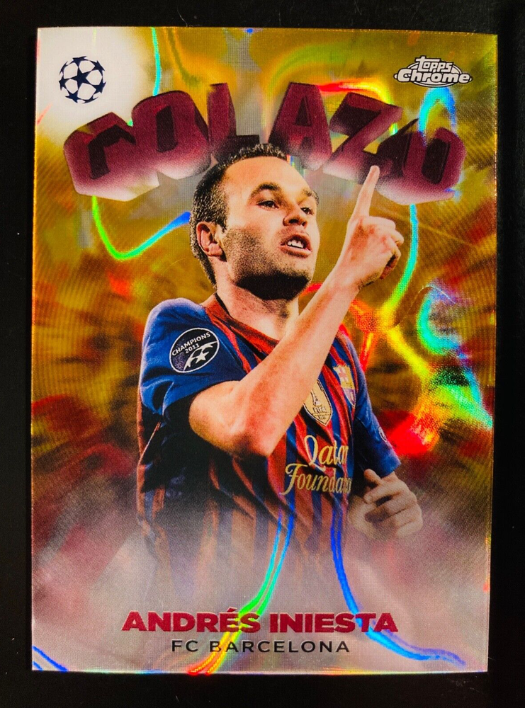 2022-23 Topps Chrome Golazo Andres Iniesta Barcelona Gold Lava Refractor Soccer Card