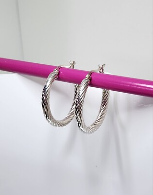 Solid 925 Sterling Silver Twisted Rope Round Stud Earrings main image 1