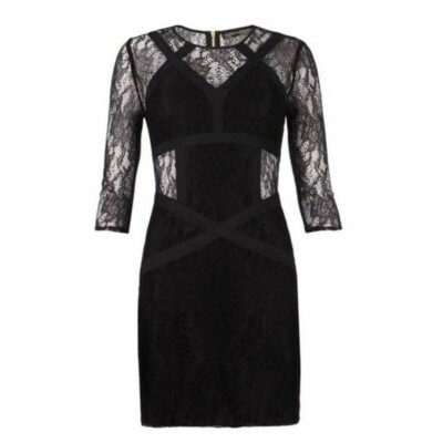 All Saints Neely black lace 3/4 sleeve mini dress size 2 | eBay