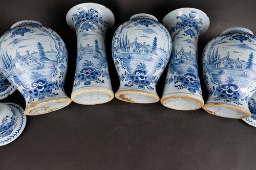 Impressive 17th 18th Century Dutch Delft Garniture vases 34cm landscape dogfinal - Picture 4 of 22