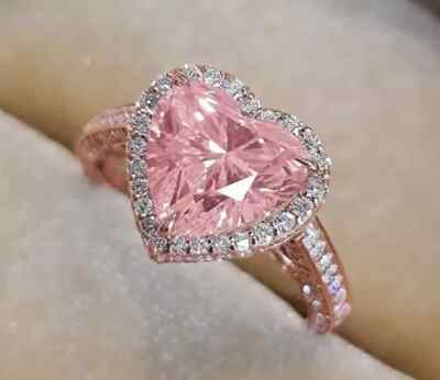 2.10CT Heart Cut Lab-Created Pink Sapphire Engagement Rings 14K Rose Gold Plated
