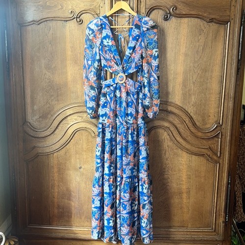 Gianni Bini Lillian Floral Print Deep V-Neck Cut-Out Tiered A-Line Dress Size 0 - Picture 5 of 15