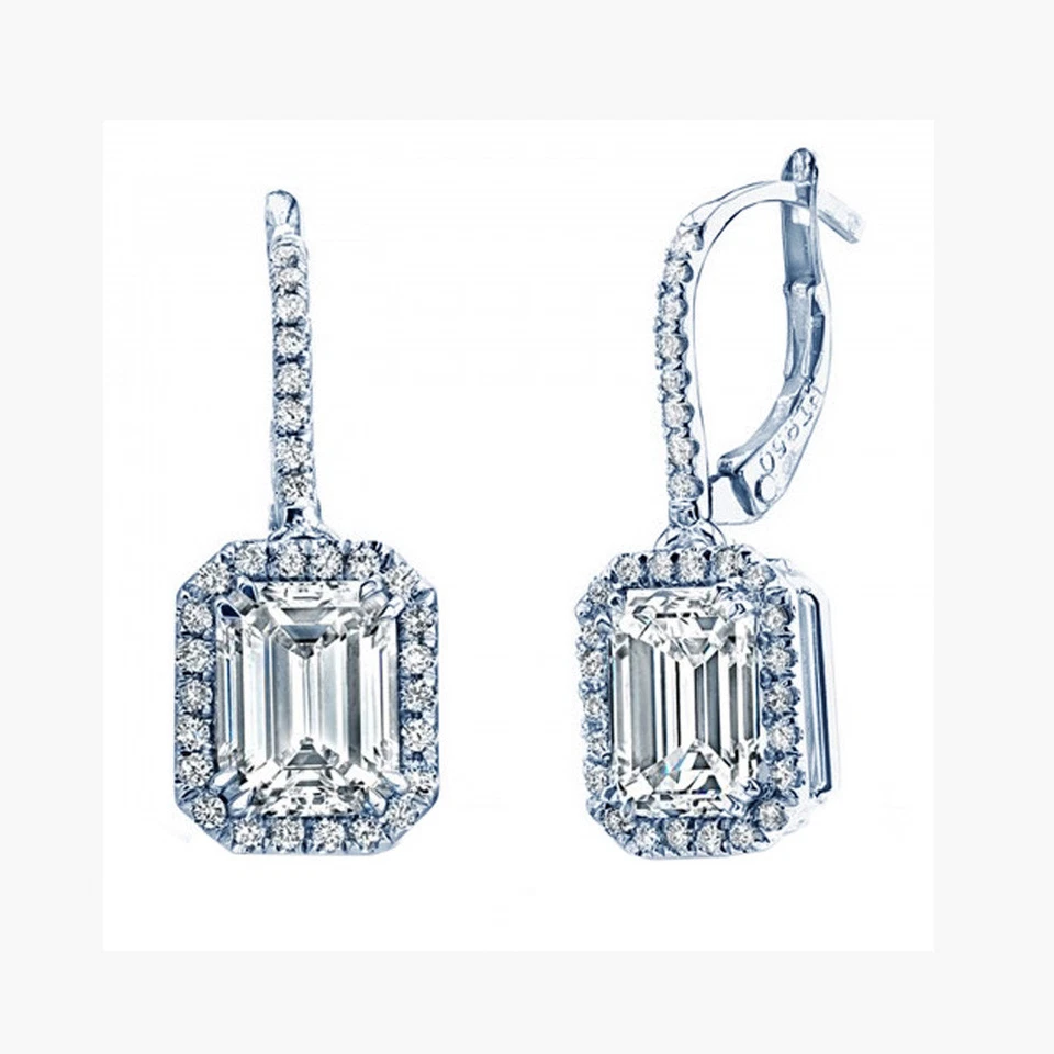 5.00 Carat Emerald Cut Diamond 18k Gold GIA Certified Ladies Earrings Set