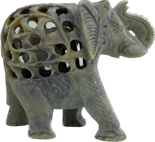 6 Zoll massiver Marmor Speckstein schwangere Mutter Elefant - Kalb handgeschnitzt innen - Bild 3 von 3