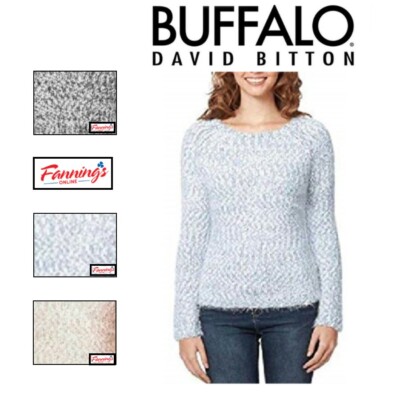 Buffalo David Bitton Women's Eyelash Sweater - Blue/White Knit Pullover, Size S
