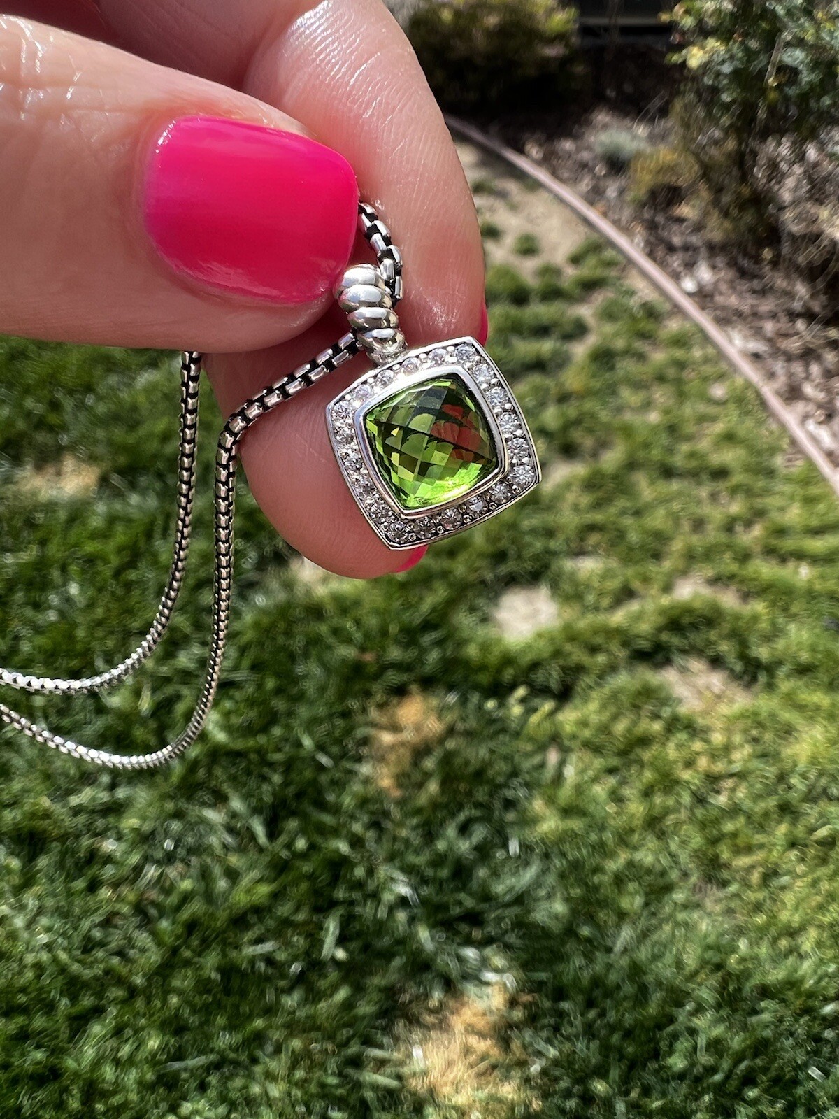 David Yurman Sterling Silver 7mm Albion Pendant with Peridot & Diamonds