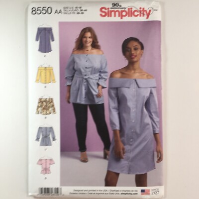 Simplicity 8550 Off Shoulder Kleid Top Tunika Gürtel Lang Damen Neu Uncut Muster