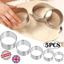 5PC Stainless Steel Round Biscuit Cutter Set Dumpling Pastry Mold Baking Tool UK