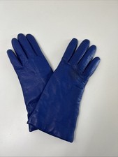Vintage Women's 6 1/2 Blue Leather Driving Gloves Cashmere Lined, Philippines