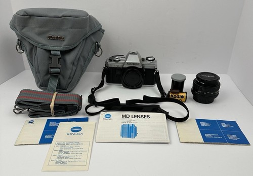 Minolta X-370 35mm Film SLR Camera Kit with 50mm OEM Lens f/1.7, TESTED w/ Film