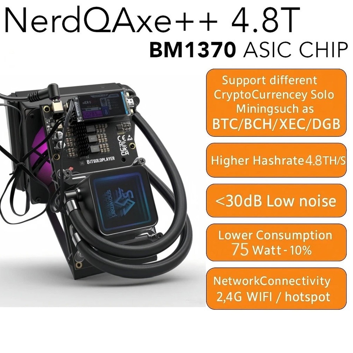 Bitaxe Miner NerdQaxe++ 4.8Th/s Hydro Liquid Cooler Bitcoin Miner