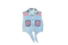 Item CaOptimized Product Title: EnChante Vintage Denim Vest Top S Blue Plaid Fla