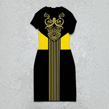 Versace Collection Black Yellow Barocco Knit Bodycon Dress IT 38 Small