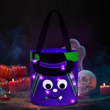 Hutuzldz Halloween Trick or Treat Candy Bags LED Light Up Pumpkin Bucket, Col...